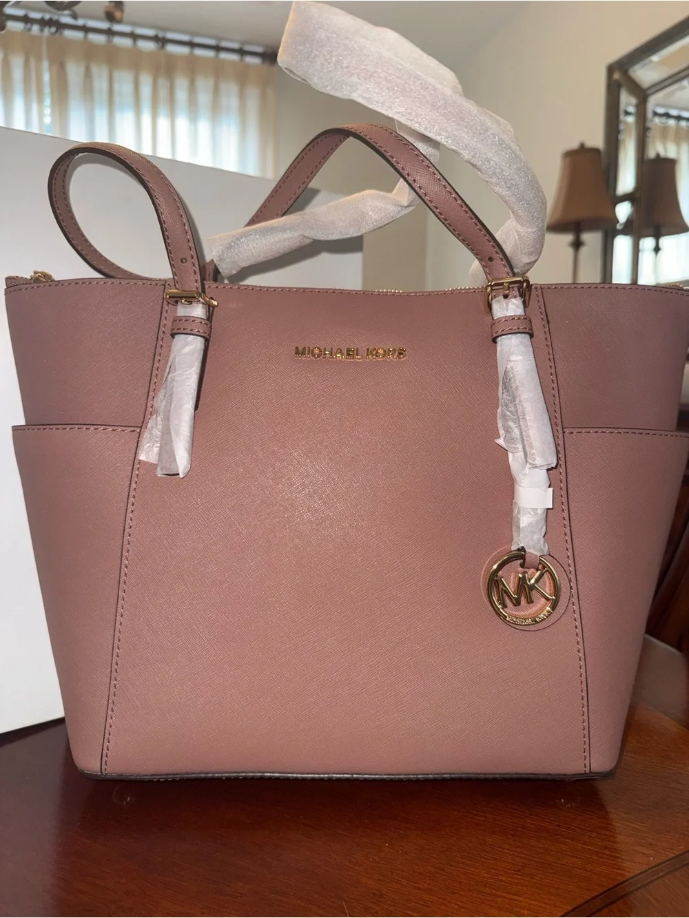 Michael Kors Rose Pink Saffiano Leather Tote with MK Charm